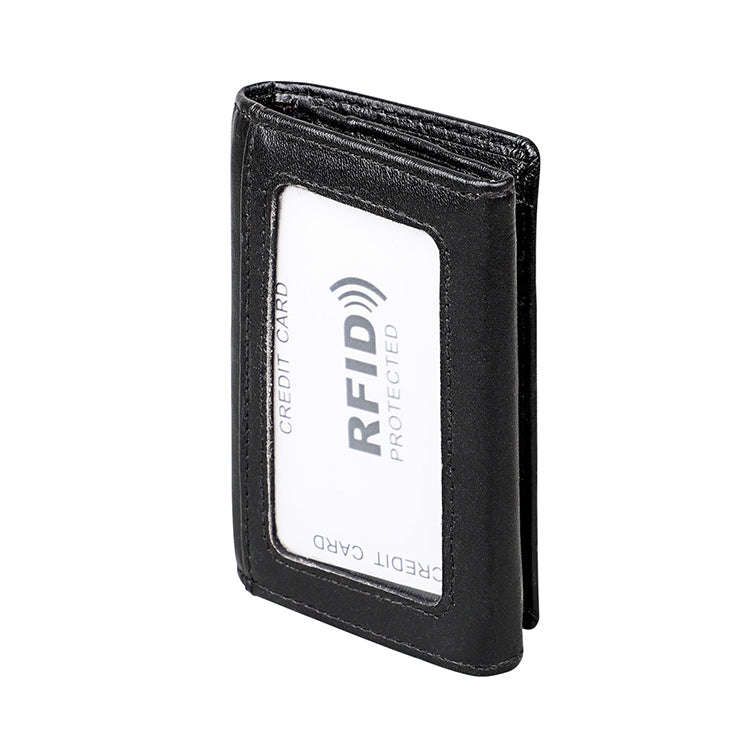 KB171 Antimagnetic RFID Crazy Horse Texture Leather Card Holder Wallet for Men and Women(Black)
