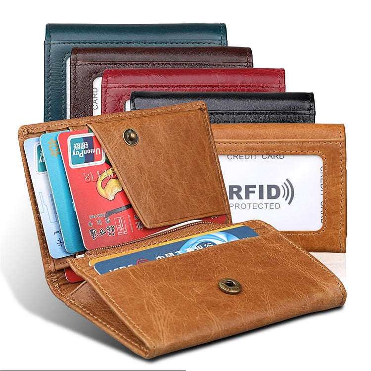 KB171 Antimagnetic RFID Crazy Horse Texture Leather Card Holder Wallet for Men and Women(Black)
