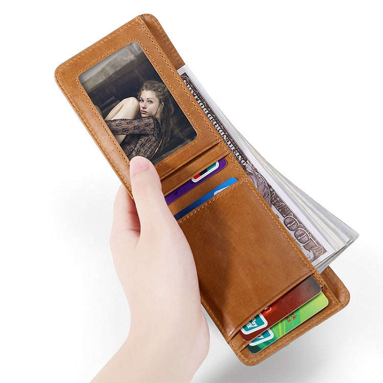 KB186 Antimagnetic RFID Mini Crazy Horse Texture Leather Billfold Card Wallet for Men and Women(Y...