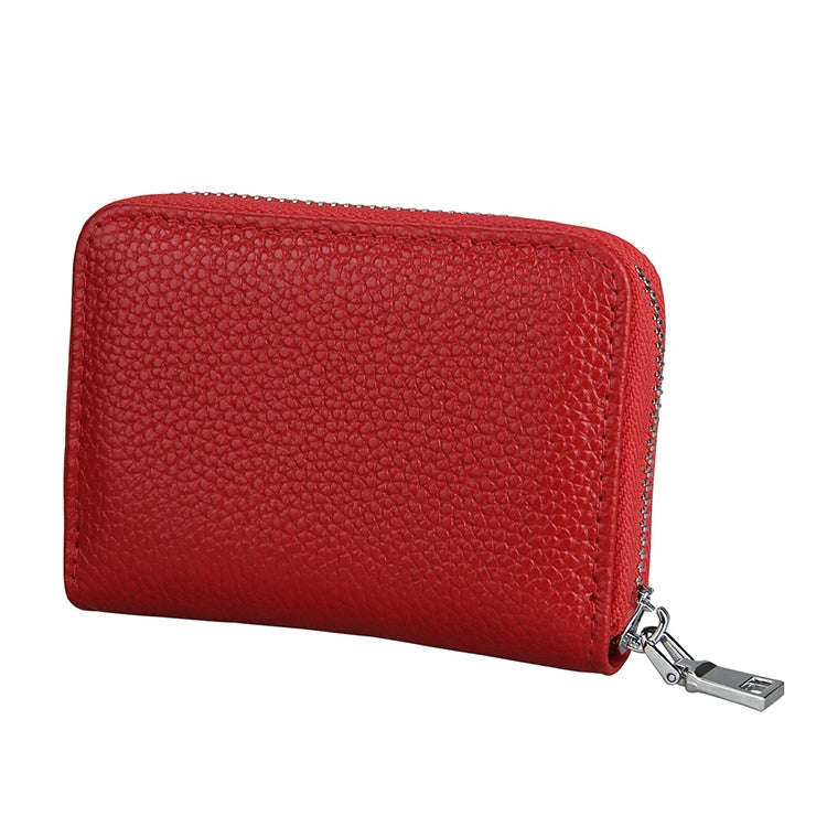 KB205 Antimagnetic RFID Litchi Texture Leather Zipper Large-capacity Card Holder Wallet(Red)