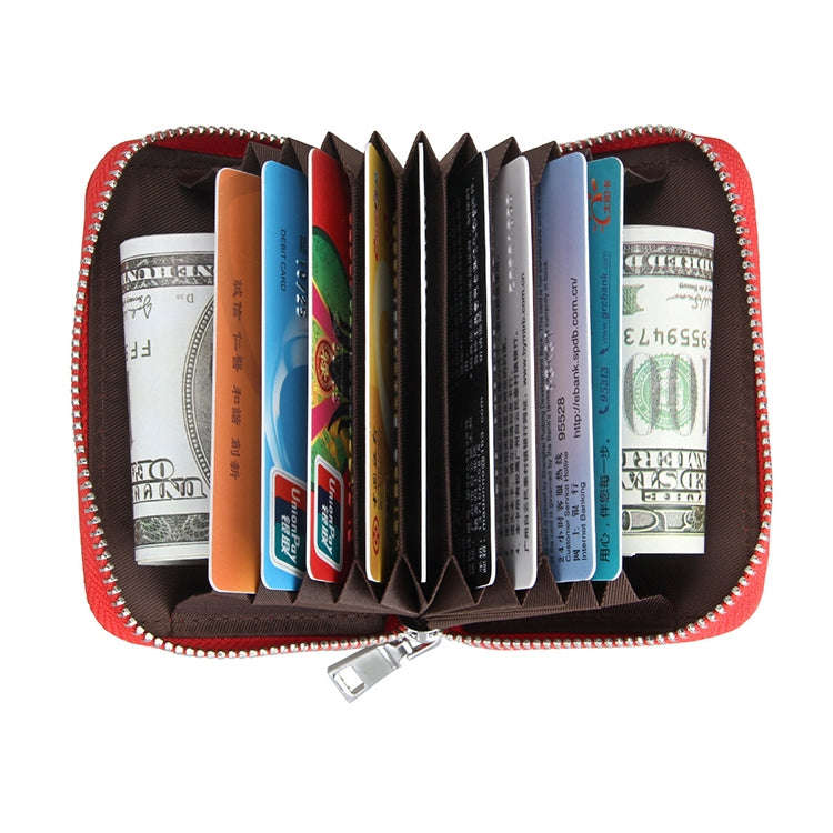 KB205 Antimagnetic RFID Litchi Texture Leather Zipper Large-capacity Card Holder Wallet(Red)
