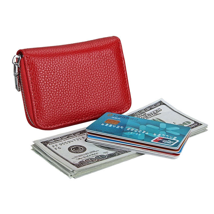 KB205 Antimagnetic RFID Litchi Texture Leather Zipper Large-capacity Card Holder Wallet(Red)
