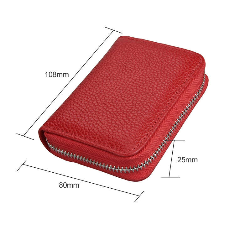 KB205 Antimagnetic RFID Litchi Texture Leather Zipper Large-capacity Card Holder Wallet(Red)