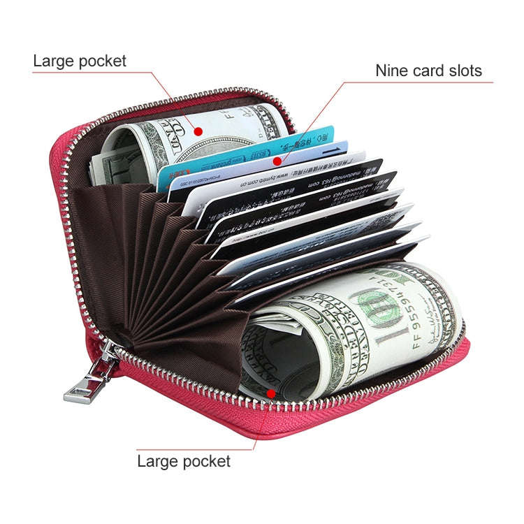KB205 Antimagnetic RFID Litchi Texture Leather Zipper Large-capacity Card Holder Wallet(Red)