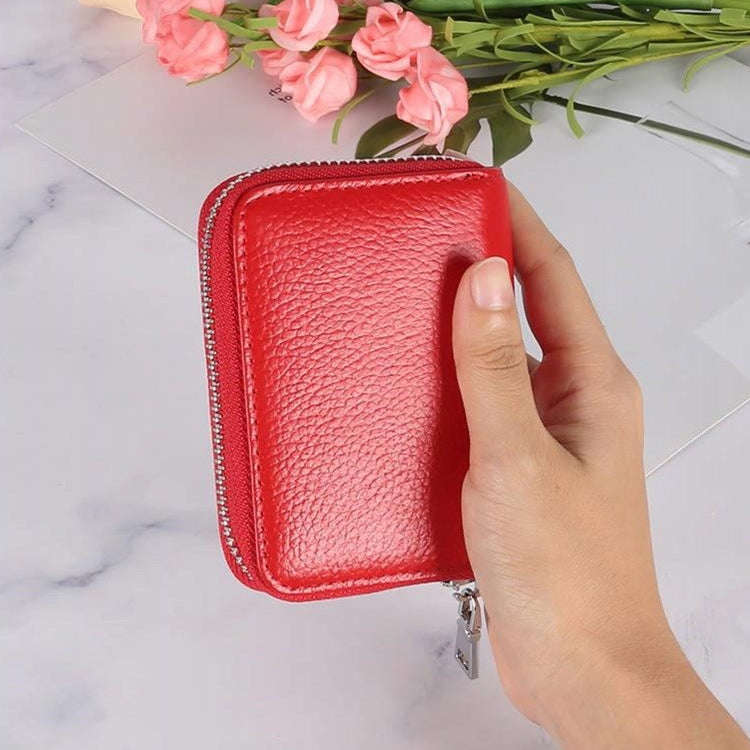 KB205 Antimagnetic RFID Litchi Texture Leather Zipper Large-capacity Card Holder Wallet(Red)
