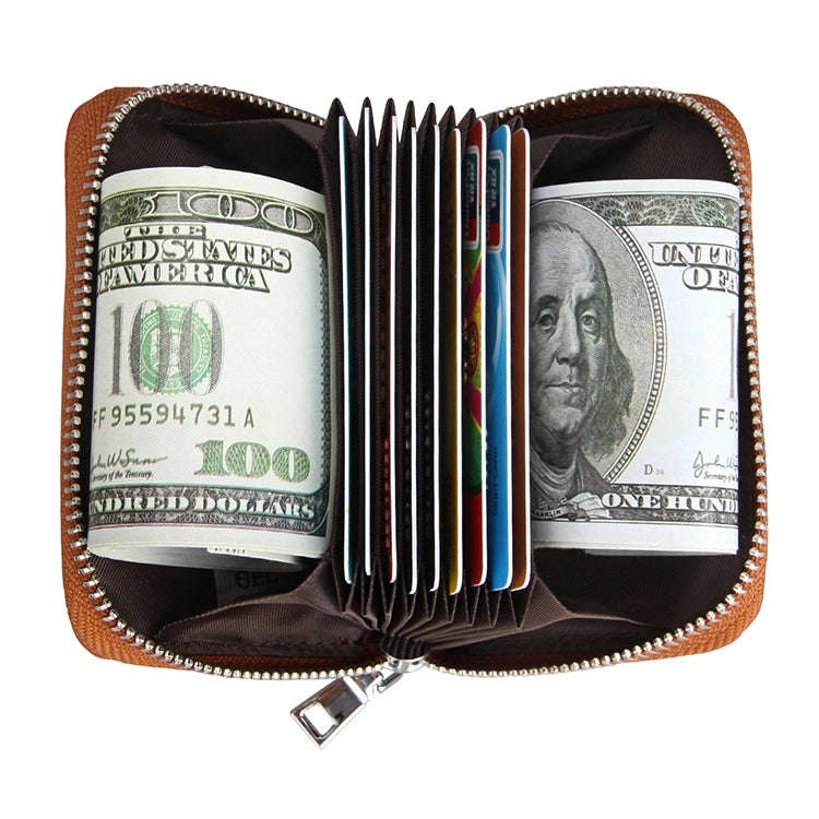 KB205 Antimagnetic RFID Litchi Texture Leather Zipper Large-capacity Card Holder Wallet(Brown)