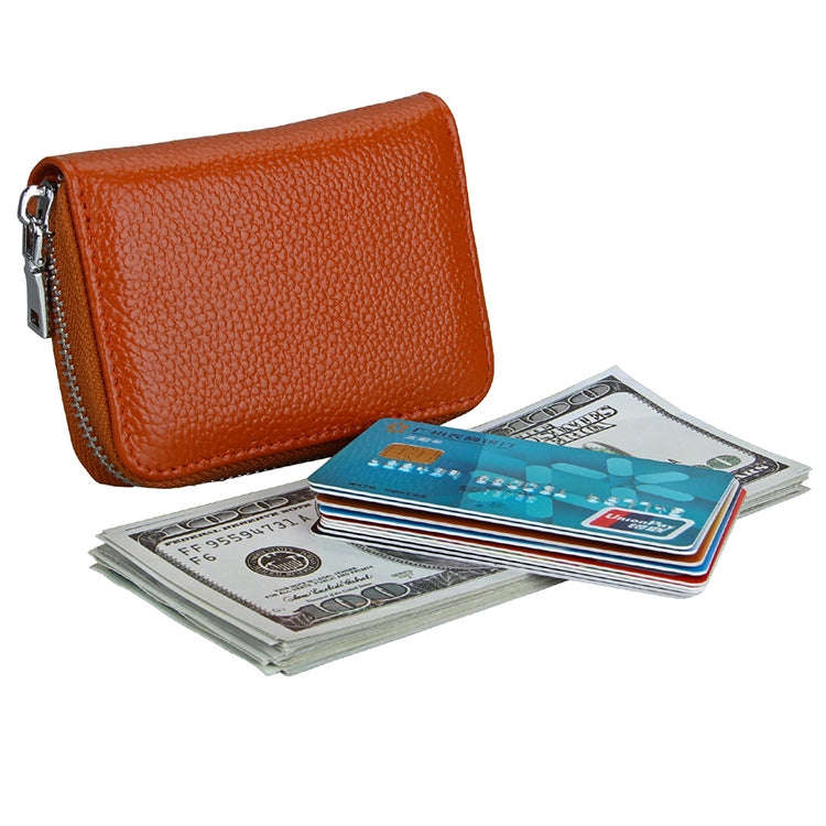 KB205 Antimagnetic RFID Litchi Texture Leather Zipper Large-capacity Card Holder Wallet(Brown)
