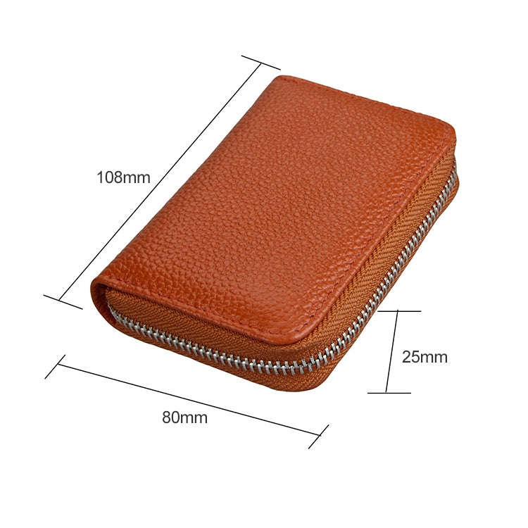 KB205 Antimagnetic RFID Litchi Texture Leather Zipper Large-capacity Card Holder Wallet(Brown)