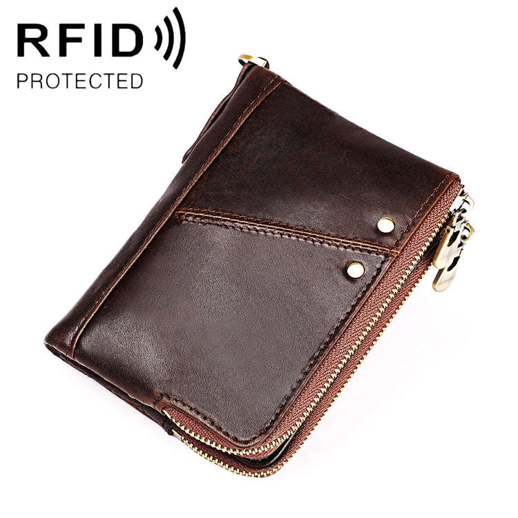 3533 Antimagnetic RFID Top-grain Leather Crazy Horse Texture Men Business Leisure Wallet (Coffee)