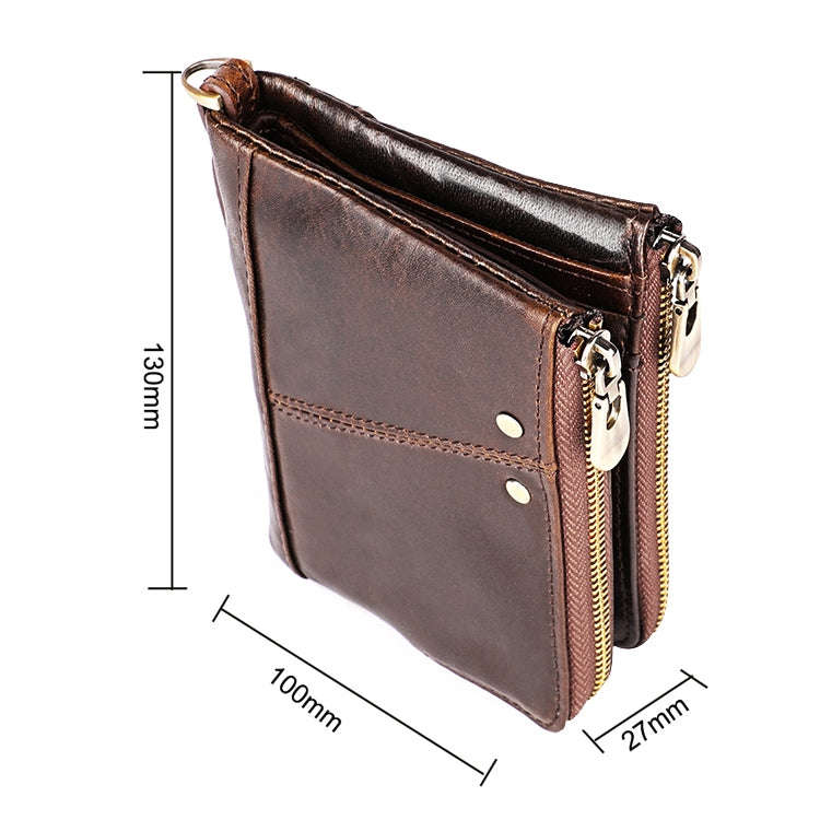 3533 Antimagnetic RFID Top-grain Leather Crazy Horse Texture Men Business Leisure Wallet (Coffee)
