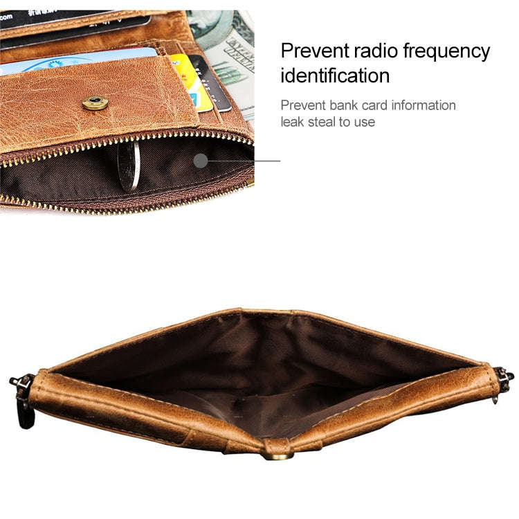 3533 Antimagnetic RFID Top-grain Leather Crazy Horse Texture Men Business Leisure Wallet (Coffee)