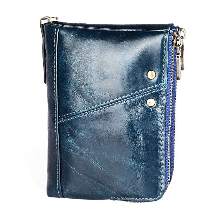 3533 Antimagnetic RFID Top-grain Leather Crazy Horse Texture Men Business Leisure Wallet (Blue)