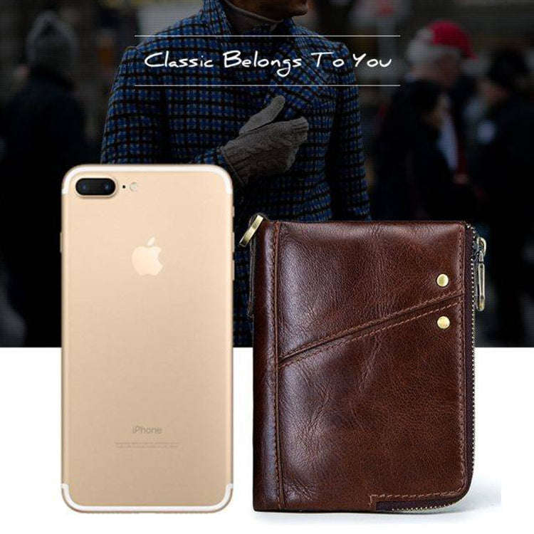 3533 Antimagnetic RFID Top-grain Leather Crazy Horse Texture Men Business Leisure Wallet (Blue)