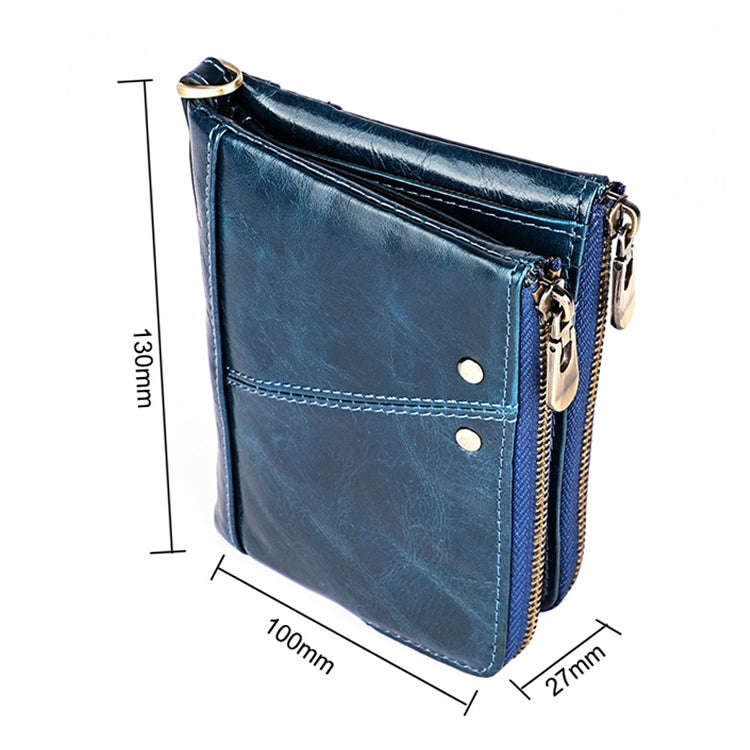 3533 Antimagnetic RFID Top-grain Leather Crazy Horse Texture Men Business Leisure Wallet (Blue)