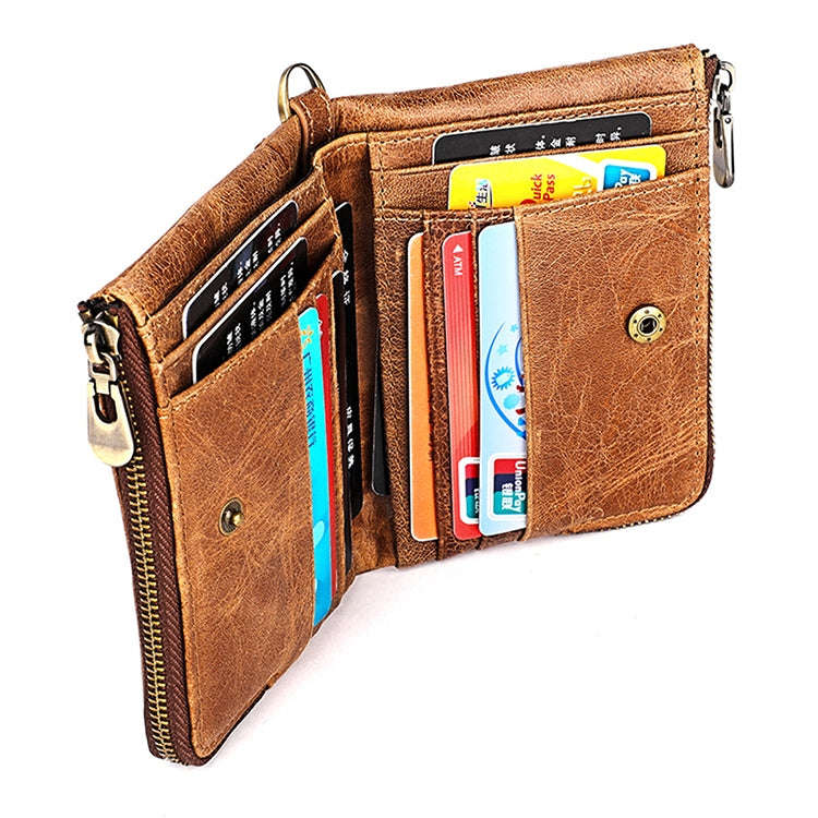 3533 Antimagnetic RFID Top-grain Leather Crazy Horse Texture Men Business Leisure Wallet (Blue)