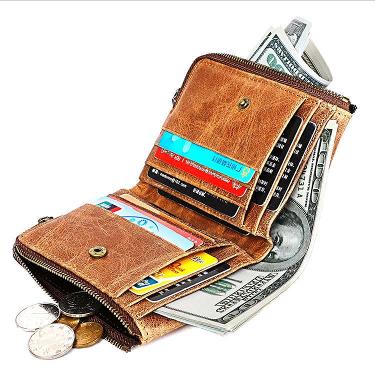 3533 Antimagnetic RFID Top-grain Leather Crazy Horse Texture Men Business Leisure Wallet (Blue)