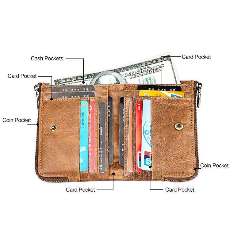 3533 Antimagnetic RFID Top-grain Leather Crazy Horse Texture Men Business Leisure Wallet (Blue)