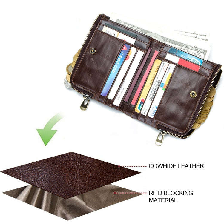3533 Antimagnetic RFID Top-grain Leather Crazy Horse Texture Men Business Leisure Wallet (Blue)