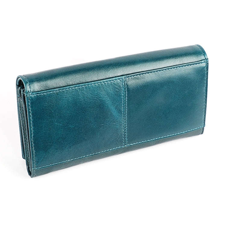 3559 Antimagnetic RFID Multi-function Zipper Retro Top-grain Leather Lady Purse Wallet (Blue)