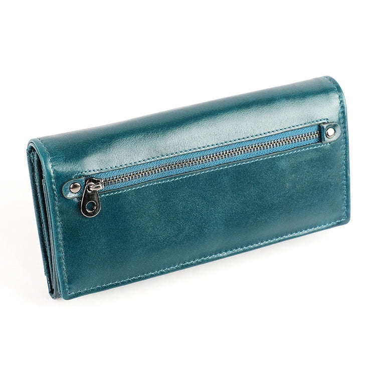 3559 Antimagnetic RFID Multi-function Zipper Retro Top-grain Leather Lady Purse Wallet (Blue)