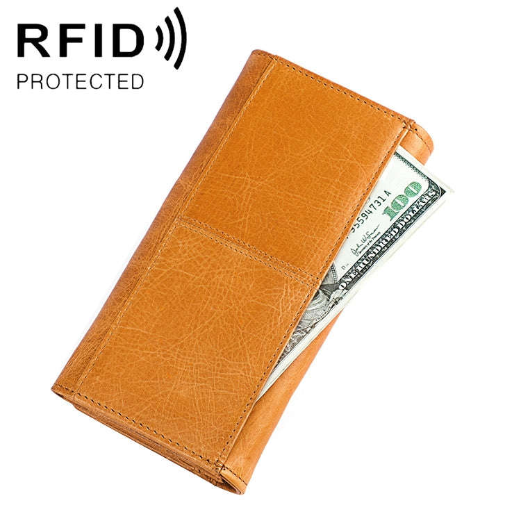3559 Antimagnetic RFID Multi-function Zipper Retro Top-grain Leather Lady Purse Wallet (Yellowish...