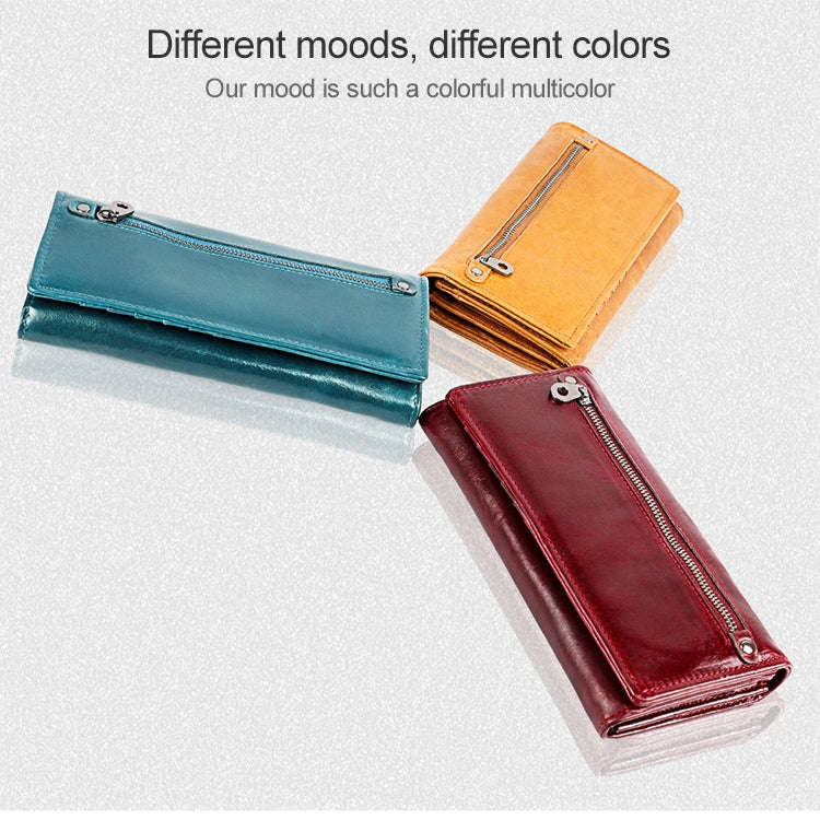 3559 Antimagnetic RFID Multi-function Zipper Retro Top-grain Leather Lady Purse Wallet (Yellowish...
