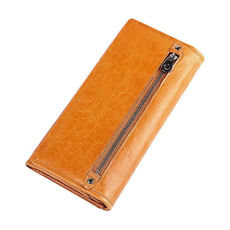 3559 Antimagnetic RFID Multi-function Zipper Retro Top-grain Leather Lady Purse Wallet (Yellowish...
