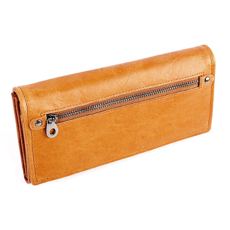 3559 Antimagnetic RFID Multi-function Zipper Retro Top-grain Leather Lady Purse Wallet (Yellowish...