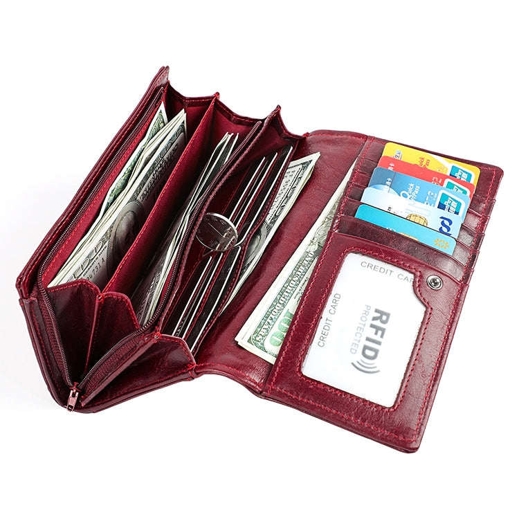 3559 Antimagnetic RFID Multi-function Zipper Retro Top-grain Leather Lady Purse Wallet (Yellowish...