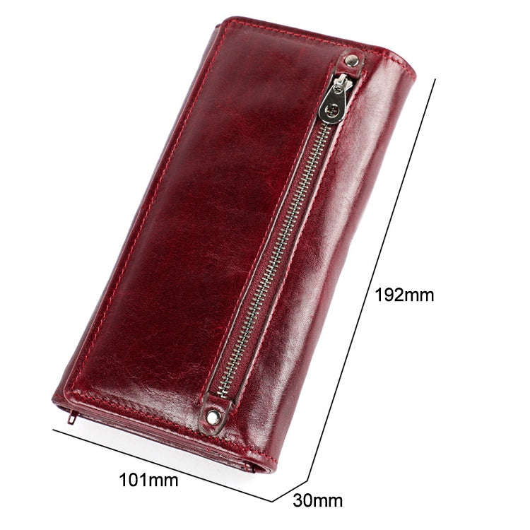 3559 Antimagnetic RFID Multi-function Zipper Retro Top-grain Leather Lady Purse Wallet (Yellowish...