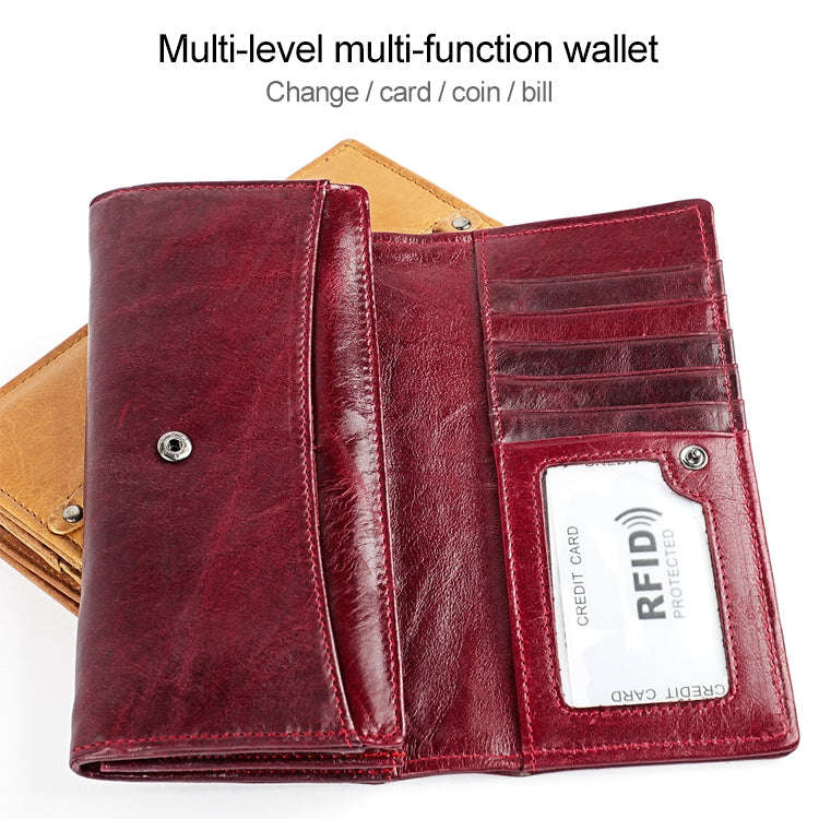 3559 Antimagnetic RFID Multi-function Zipper Retro Top-grain Leather Lady Purse Wallet (Yellowish...