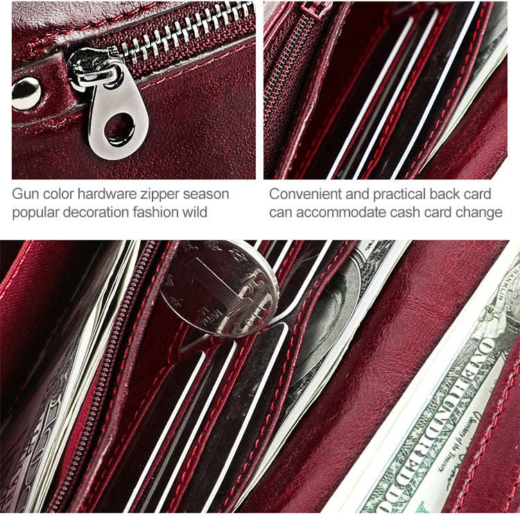 3559 Antimagnetic RFID Multi-function Zipper Retro Top-grain Leather Lady Purse Wallet (Yellowish...