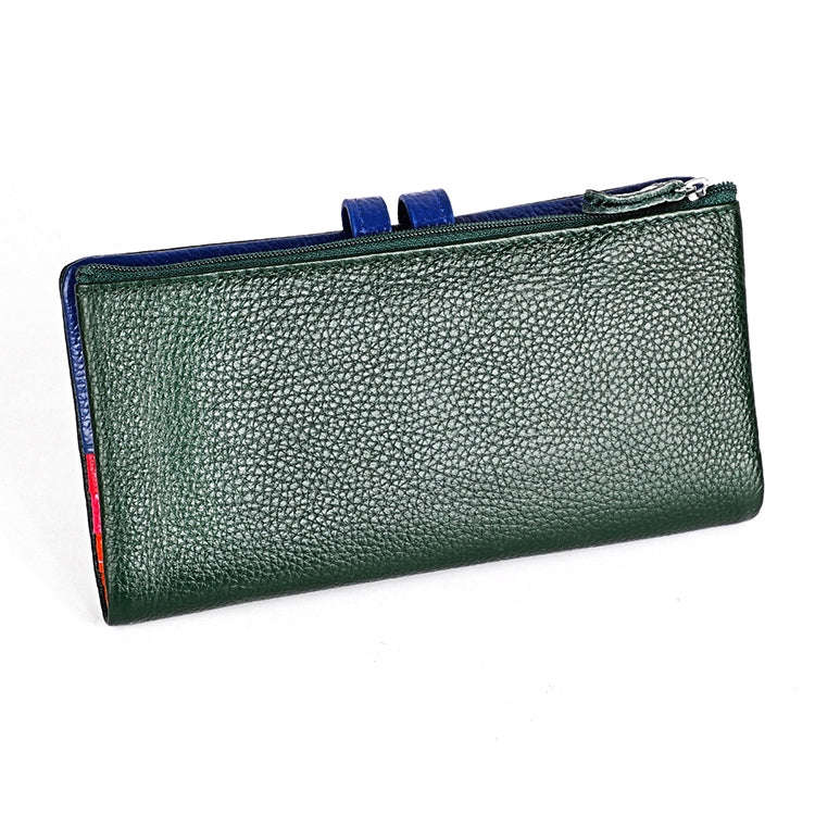 3572 Litchi Texture Leather Zipper Lady Wallet Large-capacity Purse(Dark Green)