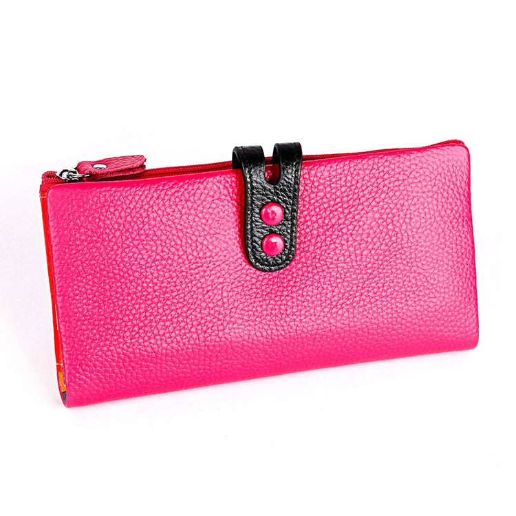 3572 Litchi Texture Leather Zipper Lady Wallet Large-capacity Purse(Rose Red)