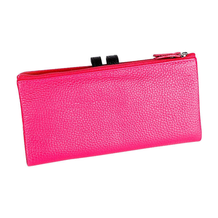 3572 Litchi Texture Leather Zipper Lady Wallet Large-capacity Purse(Rose Red)