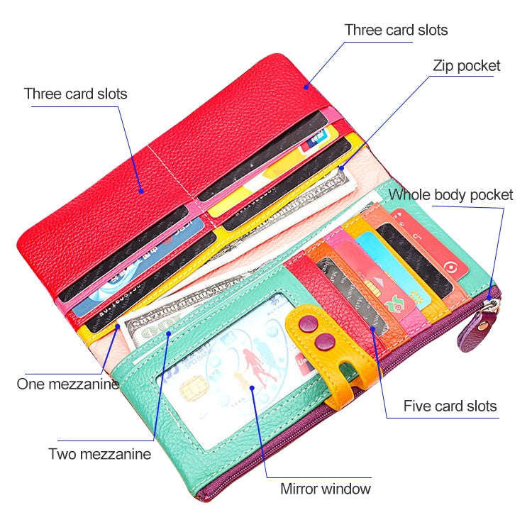 3572 Litchi Texture Leather Zipper Lady Wallet Large-capacity Purse(Red)
