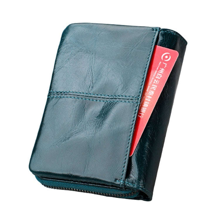 3577 Antimagnetic RFID Men and Women Crazy Horse Texture Leather Zipper Wallet (Blue)