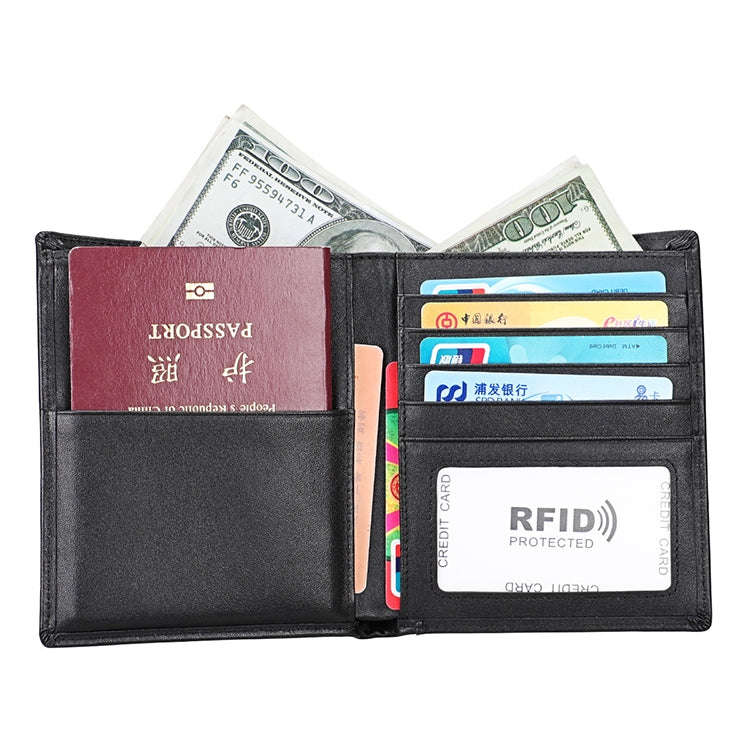 8235 Antimagnetic RFID Multi-function Crazy Horse Texture Leather Wallet Passport Bag(Black)