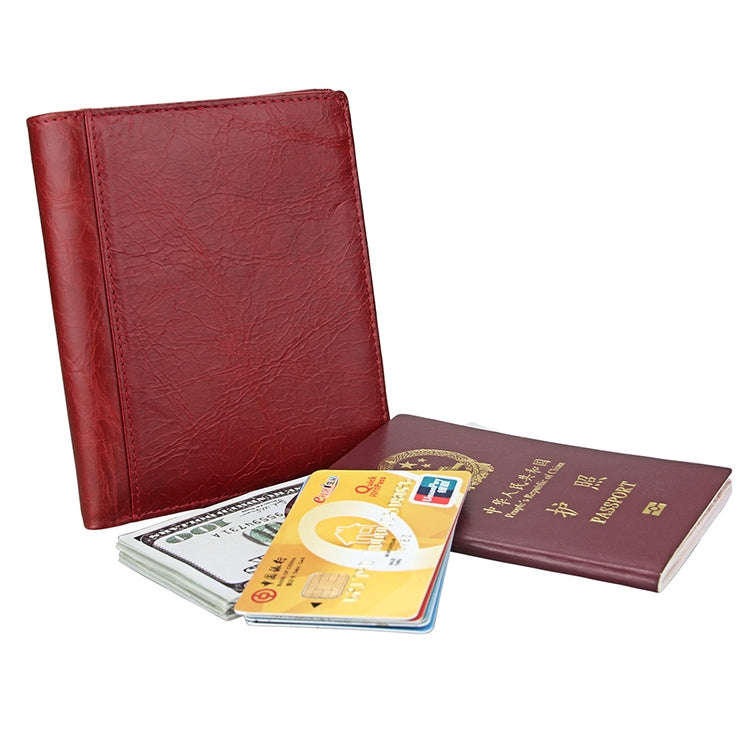 8235 Antimagnetic RFID Multi-function Crazy Horse Texture Leather Wallet Passport Bag(Red)
