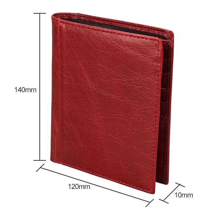 8235 Antimagnetic RFID Multi-function Crazy Horse Texture Leather Wallet Passport Bag(Red)
