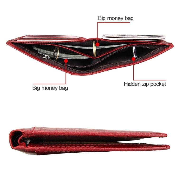 8235 Antimagnetic RFID Multi-function Crazy Horse Texture Leather Wallet Passport Bag(Red)