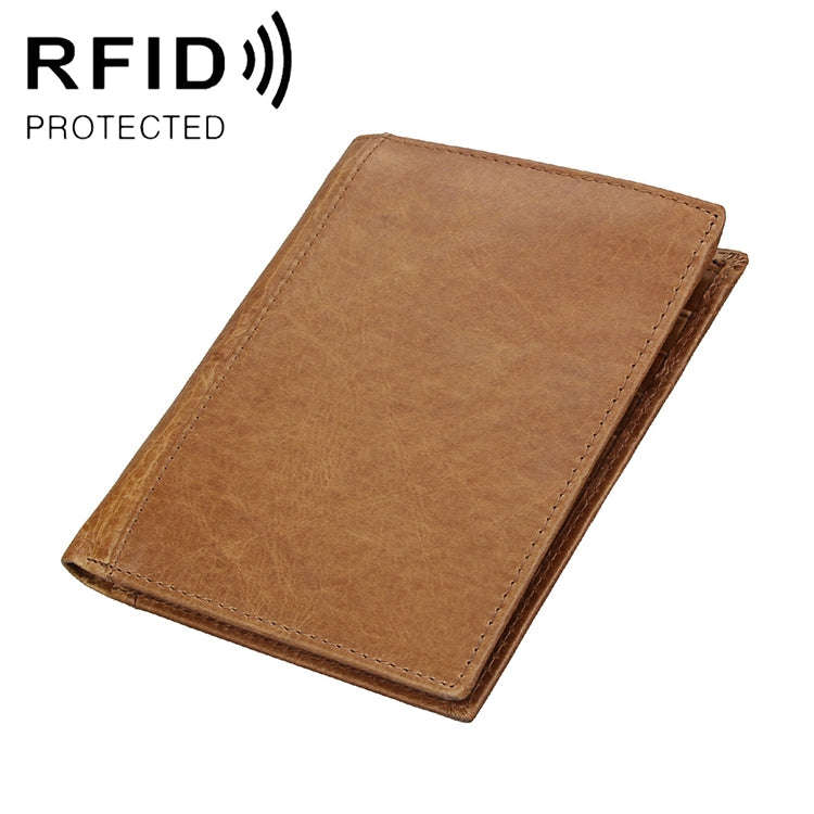 8235 Antimagnetic RFID Multi-function Crazy Horse Texture Leather Wallet Passport Bag(Yellowish-b...