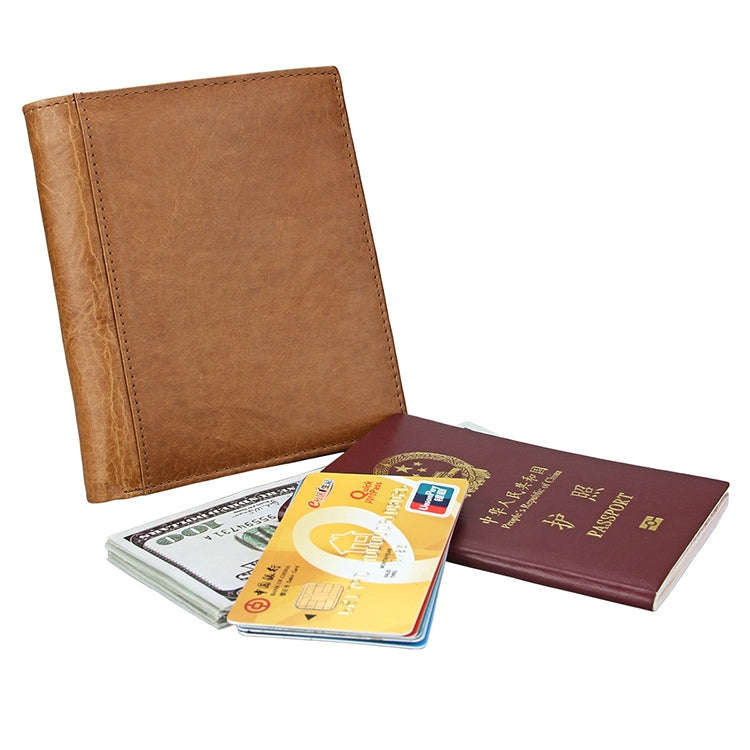 8235 Antimagnetic RFID Multi-function Crazy Horse Texture Leather Wallet Passport Bag(Yellowish-b...