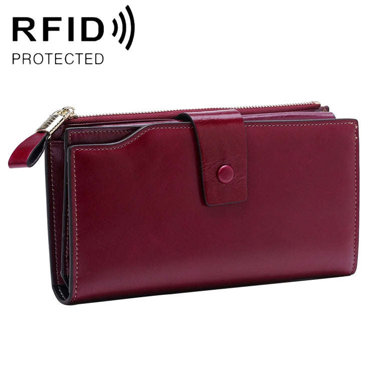 8236 Antimagnetic RFID Multi-function Oil Wax Leather Lady Wallet Large-capacity Purse (Purple)