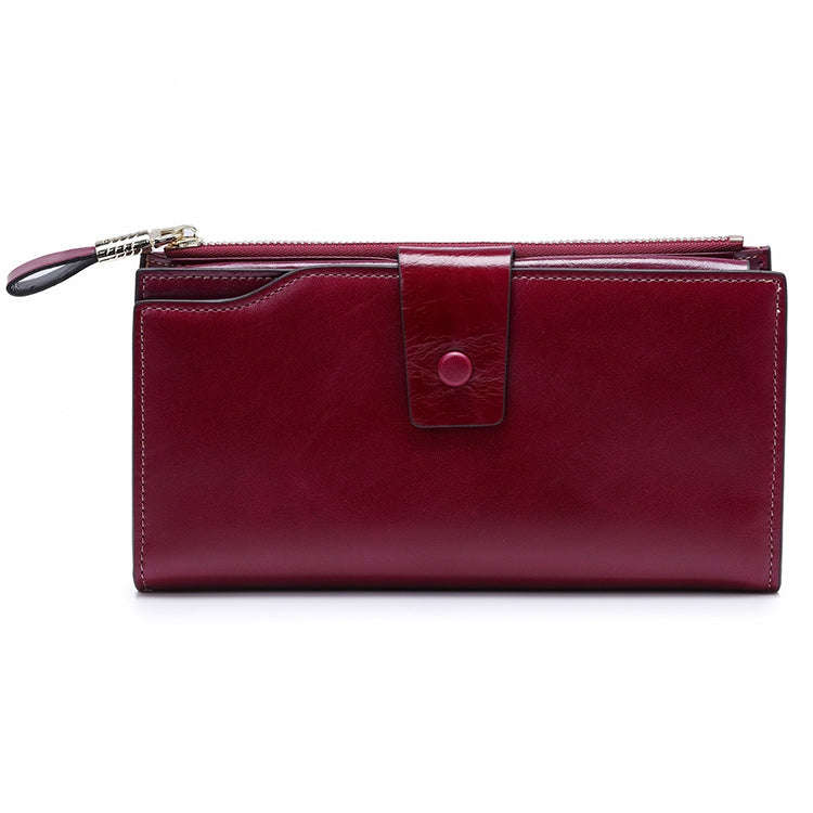 8236 Antimagnetic RFID Multi-function Oil Wax Leather Lady Wallet Large-capacity Purse (Purple)
