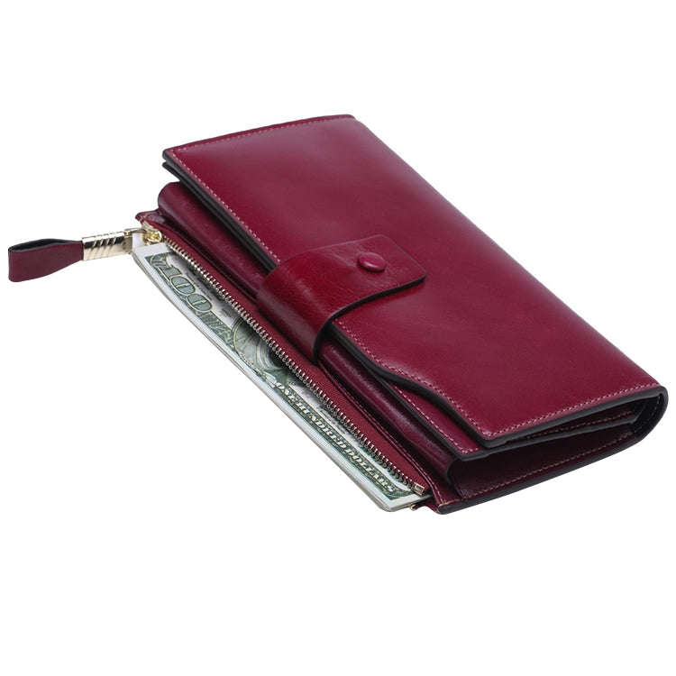 8236 Antimagnetic RFID Multi-function Oil Wax Leather Lady Wallet Large-capacity Purse (Purple)