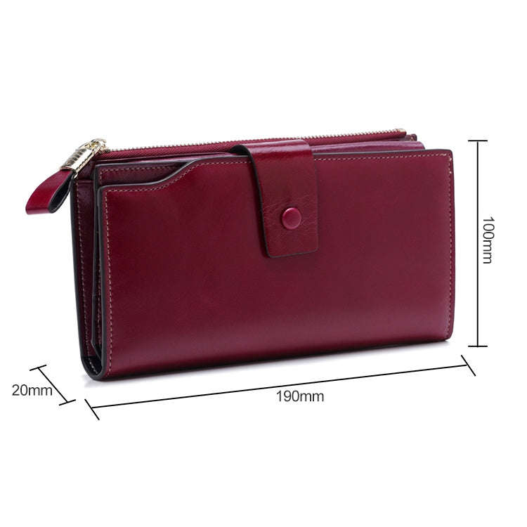 8236 Antimagnetic RFID Multi-function Oil Wax Leather Lady Wallet Large-capacity Purse (Purple)