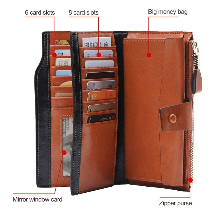 8236 Antimagnetic RFID Multi-function Oil Wax Leather Lady Wallet Large-capacity Purse (Purple)