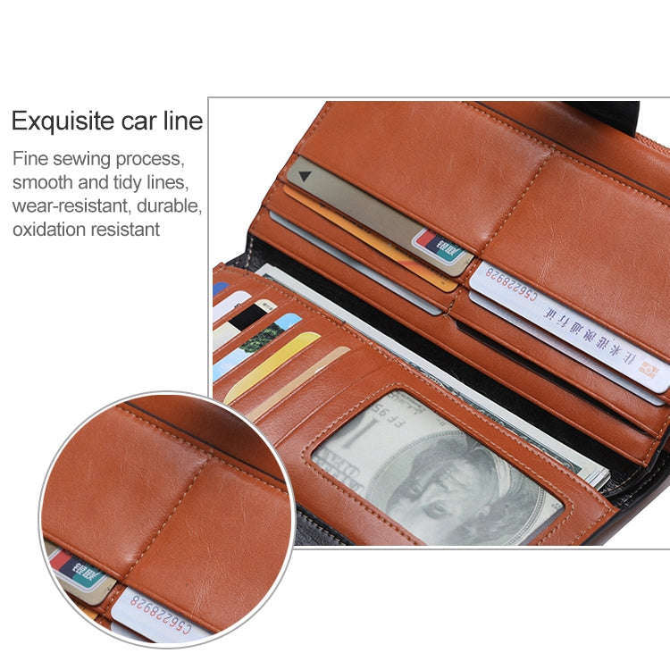 8236 Antimagnetic RFID Multi-function Oil Wax Leather Lady Wallet Large-capacity Purse (Purple)