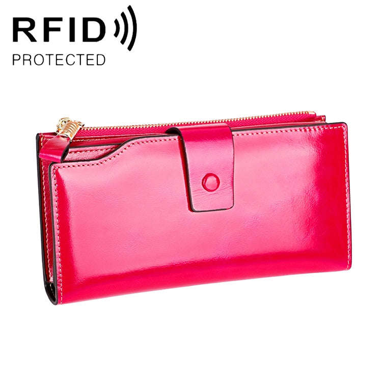 8236 Antimagnetic RFID Multi-function Oil Wax Leather Lady Wallet Large-capacity Purse (Rose Red)